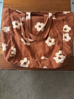 Canvas Floral mega Tote Bag in Rust with Cream Flowers Free People
